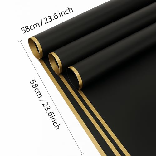 BBJ WRAPS Flower Bouquet Wrapping Paper, Waterproof Flower Paper Wrap, Black Korean Paper for Bouquets Floral Gift Packaging Florist Supplies, 20 Sheets (Black)