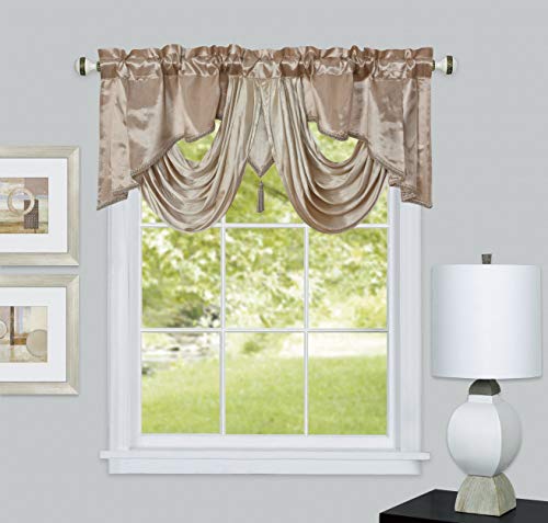 Gohd Valarie Fancy Window Valance. 54 X 18. Taffeta Fabric With Soft Satin Swag. Add Some Royal Luxruy Accent To Your Home. (Sand) #TOP1