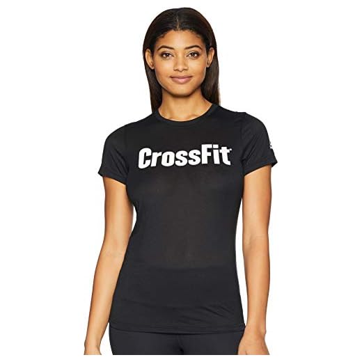 Reebok Damen Crossfit F.E.F. Forging Elite Fitness Essentials Gym T-Shirt, Damen, Langärmelig, Speedwick, schwarz/weiß, X-Small