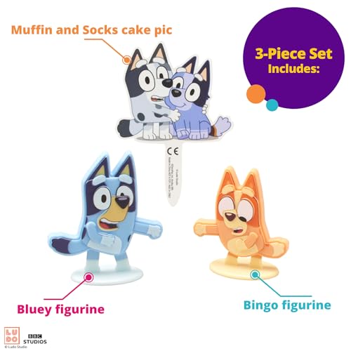 DecoSet® Bluey Dance Mode Cake Toppers, 3 Piece Cake Decoration With Bluey And Bingo Figurines and Muffin & Socks Poly Pic, For Birthday, Parties, Celebration by Bluey - Used condition - Image 5