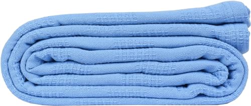 Linteum Textile Hospital Thermal SNAGLESS Spread Blanket, 100% Cotton (74x100 in, Blue)