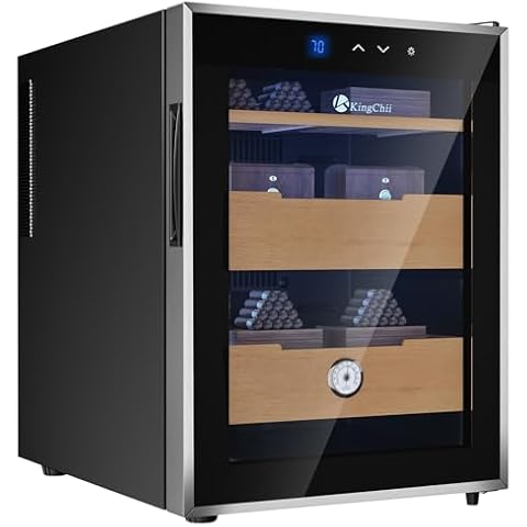 KingChii 48L Electric Cigar Humidors Cooling & Heating Control System, Humidor Cabinet with Spanish Cedar Wood Shelves & Hygrometer Gifts for Men - Father Day Gifts (3 Layers 350 Capacity) Cover