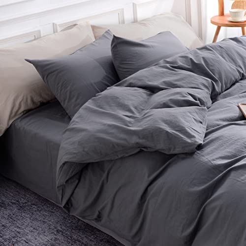 Nexhome Pro 100% Washed Cotton Duvet Cover Set King Size, Forest Green And Grey #TOP6