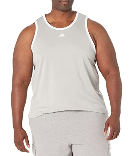 adidas Camiseta sin mangas de 3 rayas para hombre, Metal Gris/Blanco, S