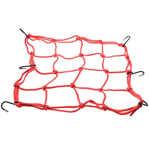 WOOSTAR 12\" x 12\" Motorcycle Heavy Duty Elasticated Bungee Luggage Cargo Net with 6 Hooks for Motorcycle ATV Bike Car Truck Red