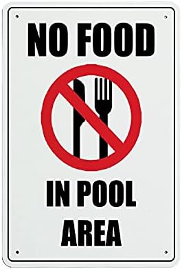 Aihesui No Food in Pool Area Aluminum Signs Personalized Metal Tin Sign Swimming Pool Rules Sign Rust Free Metal Sign Wall Art Indoor Outdoor Weather Resistant Easy Mounting 8"x 12"