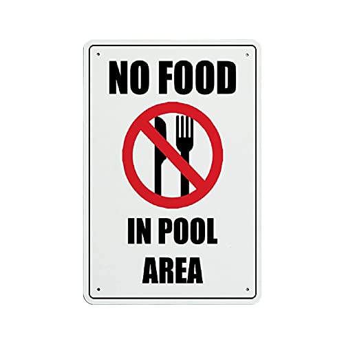 Aihesui No Food in Pool Area Aluminum Signs Personalized Metal Tin Sign Swimming Pool Rules Sign Rust Free Metal Sign Wall Art Indoor Outdoor Weather Resistant Easy Mounting 8
