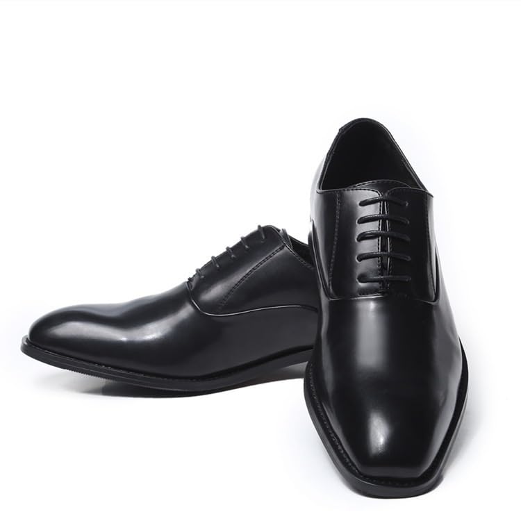 HOOENG Dress Shoes for Men Lace Up Round Burnished Toe Leather Oxford Shoes Resistant Non Slip Anti-Slip Low Top Block Heel Prom(Color:Black,Size:10.5)2