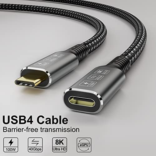 CABLEDECONN USB4 8K Extension Cable Thunderbolt 4 Type C Male to Female Ultra HD 8K@60Hz 100W Charge 40Gbps Data Transfer Compatible External SSD Egpu USB-C Dock