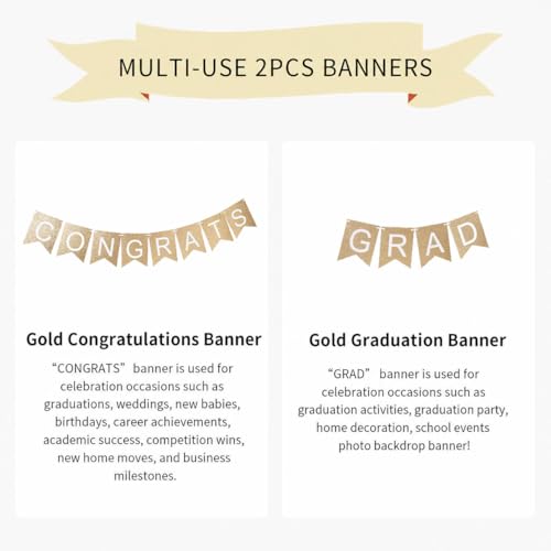Image of Graduation Decorations 2026, Congrats Grad Banner for Congratulations Graduate Graduation Party - Set of 2 White and Gold Glitter Garlands Sign Hanging Decor for Wall Door Porch, Pre-strung No DIY