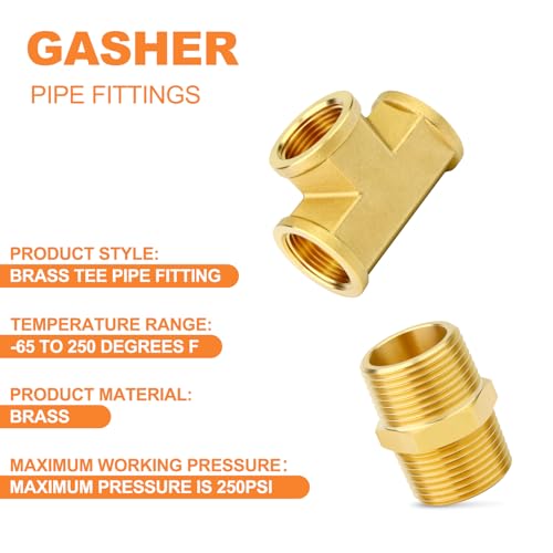 Image of GASHER 1PCS Brass Tee Pipe Fittings, 3 /4 inch NPT Female x 3 /4 inch NPT Female x 3 /4 inch NPT Male Pipe Fittings, Male Run Tee