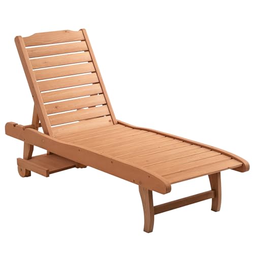 Outsunny Chaise Lounge Chair Outdoor Wooden Pool Lounge Chair with