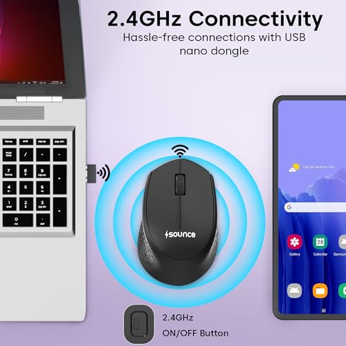 Image of Sounce Zyro Wireless Mouse 2.4GHz USB Nano Receiver with 1200 DPI Optical Sensor, 3 Button Ergonomic Design, 18M Battery Life, Quieter Clicks and Smooth Tracking for PC LaptopUsers (Black)