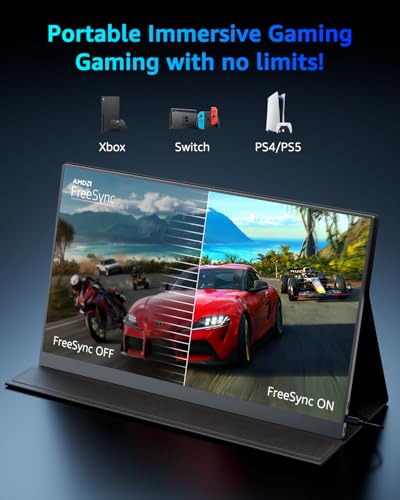 Yodoit 144Hz Portable Monitor, 16,1 Zoll 1920×1080P FHD Bildschirm mit hoher Bildwiederholrate, IPS-Display mit USB-Typ-C-Anschluss und integrierten Lautsprechern, mit Smart Cover, kompatibel mit PC 5