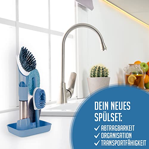 Foto von Sonlib® Spülbürste mit Spülmittelspender & 4 Bürsten inkl. Spülbecken Organizer - Küchenhelfer für den Haushalt | Schwammhalter Küche | Küchenorganisation für die Spüle und die Bürste