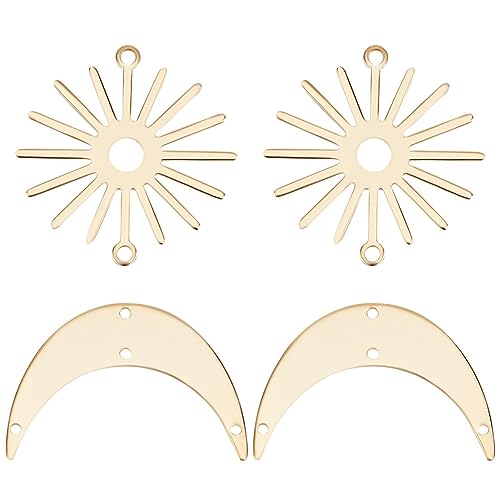 Image of Beebeecraft 1 Box 20Pcs Sun Moon Charms 24K Gold Plated Sun and Crescent Moon Links Connector Sun Moon Shaped Dangle Pendants for DIY Bracelet Jewelry Making