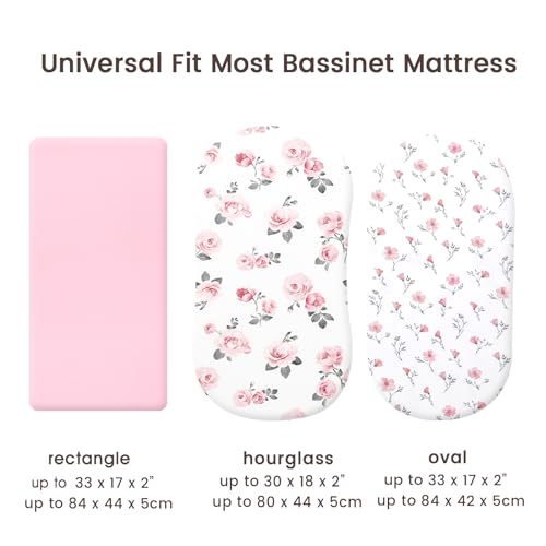Image of PHF 3 Pack Soft Bassinet Sheets, Rose Floral Breathable Comfy Cradle Sheets for Baby Girls, No Slip Universal Fit for Most Cradle and Bassinet Mattress, Rose Floral