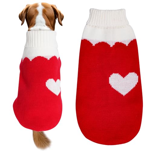 Topbuti Pet Dog Knitted Sweaters Knitwear Turtleneck Pajamas Soft Winter Warm Puppy Valentine Clothing Christmas Clothes Heart Doggie Apparel for Cats Dogs (L)