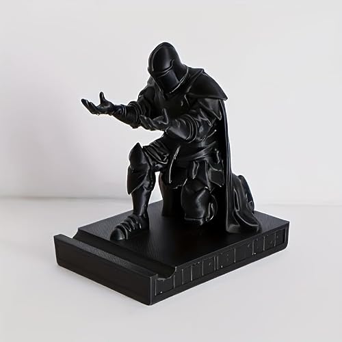 Medieval Knight Phone Stand and Pen Holder, Bronze Decorative Desktop Organizer, Multi-Purpose Office Accessory, Warrior Theme Gift for Men (Black)
