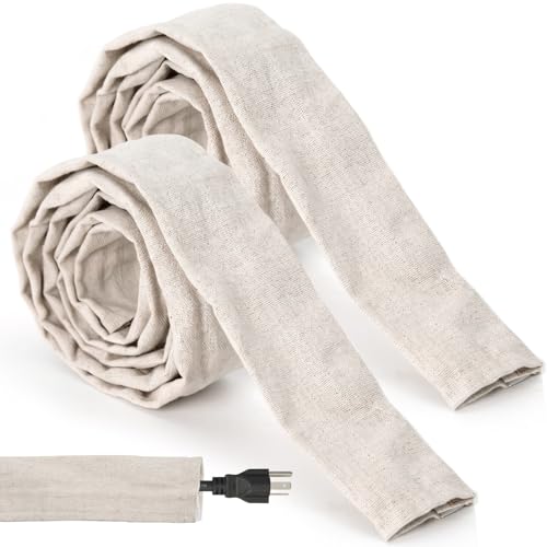 XMJY 2 Packs 6Ft Fabric Cord Cover Linen Fabric Cord Cover for Chandelier Chain Wires Wall Hook and Loop Cable Hider for Home Decor Soft Wrap for TV Computer Audio Cords