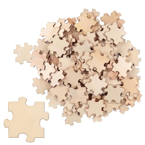 BELLE VOUS Rompecabezas de Madera Puzzle Personalizado para Pintar sin Acabado (Pack de 100) 4,5 x 3,8 cm - Puzzle Madera Actividades Infantiles, Puzzle en Blanco Manualidades Libro Invitados Fiesta
