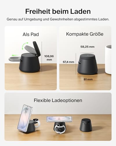 Belkin UltraCharge 3-in-1 Induktive Ladestation mit Qi2, 25W – Schwarz – Ansicht 6