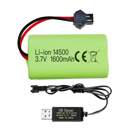Fytoo 1PCS 3.7V 1600mah Li-ion Battery with SM-2P Plug with 1PCS USB Charging Cable for 9962 8837 RC Toy Car Battery Remote Control Car Engineering VehicleTruck Battery