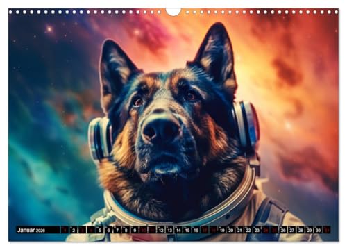 Hunde im Weltall (Wandkalender 2026 DIN A3 quer), CALVENDO Monatskalender: Hunde im All: Eine kosmische Reise der Niedlichkeit. (CALVENDO Wissenschaft)