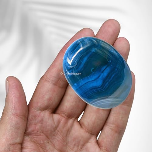 Image of Certified Blue Onyx Palm Pebbles Stones For Anxiety Stress Relief | AAA Grade Original Healing Gemstone Agate Palm Stone For Yoga Meditation Spiritual Reiki Feng Shui