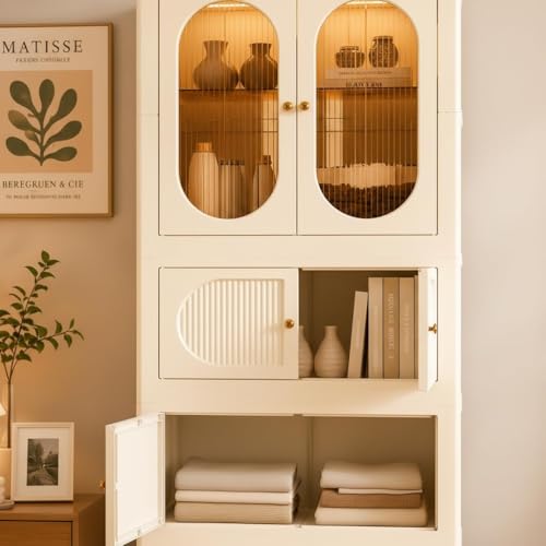 Image of Plastic Wardrobe for Cloths | 4 Layer Stackable Almirah with Hanging Rod, Transparent Doors, Wheels | Foldable Storage Cabinet Organizer for Clothes /Books /Toys
