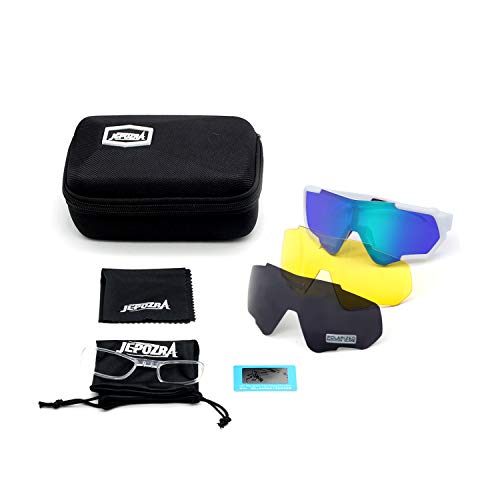 JEPOZRA Lunettes de Cyclisme, Lunettes de Soleil Polarisées avec 3 Verres Interchangeables, Lunettes de Sport UV400 pour Les Activités de Plein Air, Courir, Faire du Vélo, pêche, ski - Image 3