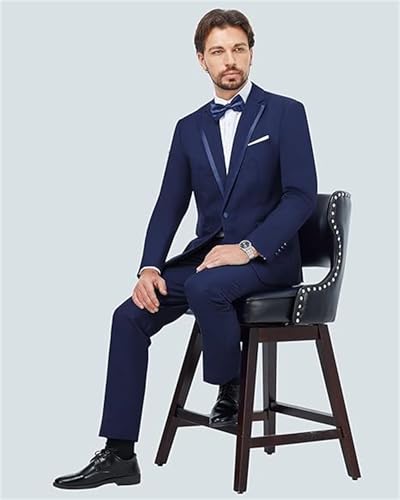 FLwuhui Men's 2 Piece Suit One Button Slim Fit Formal Wedding Prom Tuxedo Suits Blazer Pants Peacock Lapel Commuting Business4