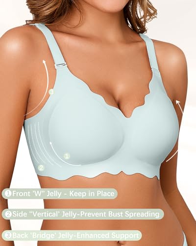 Image of Seamless Jelly Bras for Women No Underwire Push Up Bra Full Coverage V-Neck Wirefree Bralettes Soft T-Shirt Bra