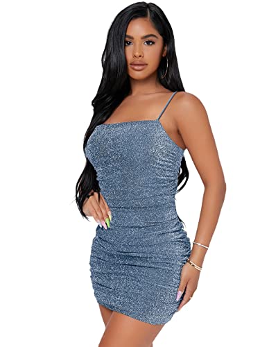 Image of Floerns Women's Glitter Sleeveless Ruched Party Clubwear Bodycon Mini Dress
