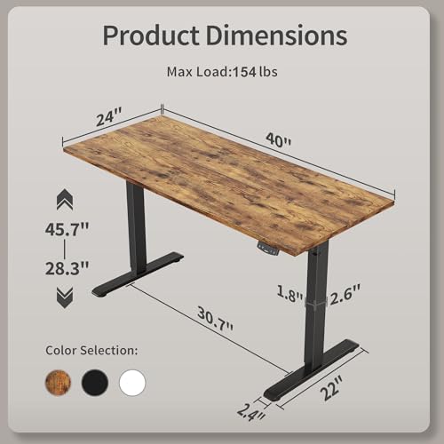Image of Agilestic Electric Standing Desk, 40 x 24 Inches Height Adjustable Desk, Sit Stand up for Work Office Home, Ergonomic Rising Computer Table with Memory Preset, Rustic Brown