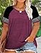 CARCOS Womens Plus Size Summer Tops 3X Color Block Short Sleeve Shirts Wine Red Raglan Tshirts Crewneck Casual Tunics 3XL 20W 22W