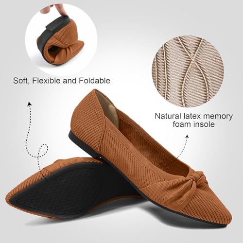 Image of TINGRISE Women's Flats Shoes Comfortable Dressy Pointed Toe Knit Washable Ballet Flat