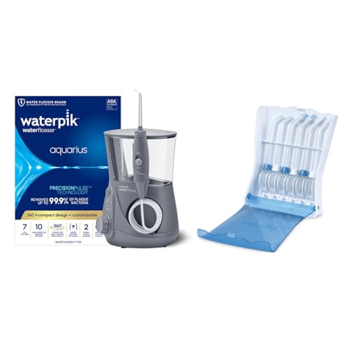 Bundle with Waterpik Aquarius Water Flosser, Gray WP-667 with Convenient, Hygienic and Sturdy Tip Storage Case with 6 Replacement Flossing Tips, Electric Dental Countertop Professional Oral Irrigator -  Water Pik, Inc.