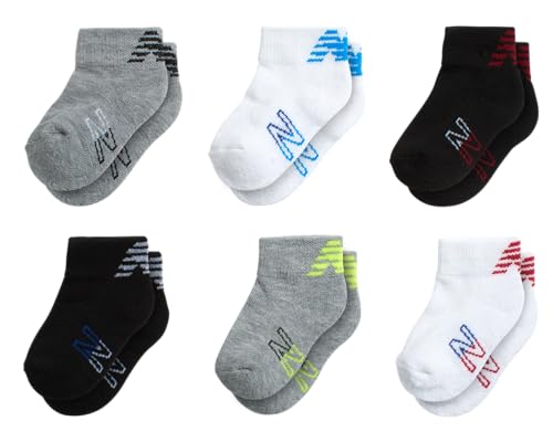 Image of New Balance Baby Boys' Socks - 6 Pack Quarter Cut Non-Skid Gripper Socks (Infant/Toddler)