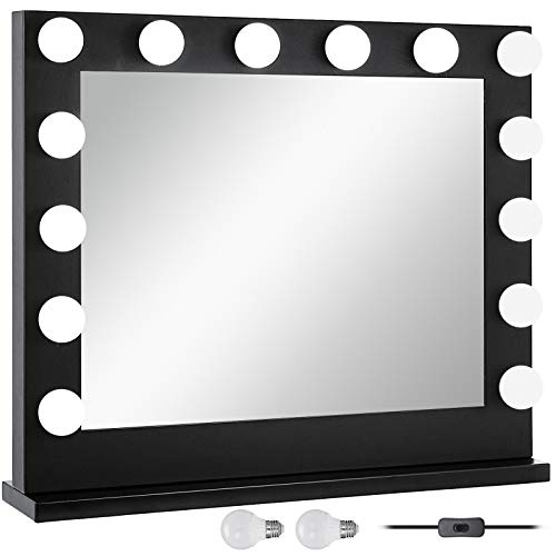 Bisujerro Espejo de Maquillaje con Luz 80x65cm Espejo de Maquillaje con 14 Luces Led Espejo para Maquillaje con Estilo de Hollywood Led Vanity Makeup Mirror (80x65cm 14 Luces Negro)