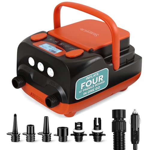 Electric SUP Air Pump Compressor - 16PSI Rechargeable SUP Pump 12V Stand Up Paddle Board Electric Pump Inflator/Deflator - Portable Air Compressor for SUP, Boat, Pool Inflatables - Serenelife SLPUMP50