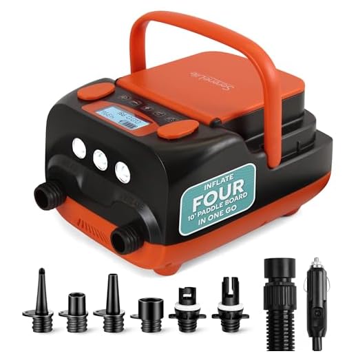SereneLife 16PSI High Pressure SUP Air Pump - Intelligent Dual Stage Inflation & Auto-Off Feature, Deflation Function, 12V DC Car Connector, for Inflatable Stand Up Paddle Boards, Boats and more