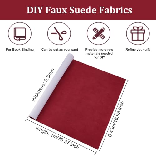 OLYCRAFT 100x43cm Dark Red Book Binding Cloth Bookcover Imitation Suede Fabric with Paper Backed Book Cloth Close-Weave Books Cloths for Books Binding Scrapbooking Box Making DIY Crafts - Image 2