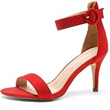 Shoe Land Women’s High Heel Sandals | Strappy Slingback Heels with Square Open Toe | Ankle Strap Dressy Stilettos for Wedding, Party & Evening Events 2025, Red, Size 10.0, SL-Ambrosia