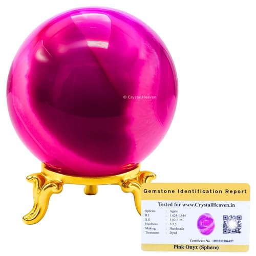 Image of Certified Pink Onyx Crystal Ball for Meditation - Premium Crystal Vastu Items for Home and Feng Shui Items for Good Luck - Ideal for Pooja Supplies and Spiritual Practices (1.5 inch Inch)