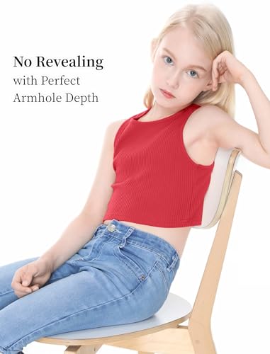 Image of EXARUS Girls Crop Tank Top Dance Hip Hop Outfits Cheer Cropped Top | Kids Tween Youth Summer Athletic Dance Convention Fitted Gymnastics Sleeveless Clothes