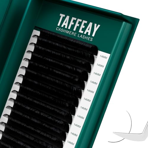 TAFFEAY Cashmere Classic & Volume Lash Extensions C/CC/D/B/J Curl 0.03-0.15 Thickness 8-20mm Length Super Matte Black Individual Eyelashes Tray-16 Rows Salon Supplies for Lash Techs (0.05 CC 8-15mm)