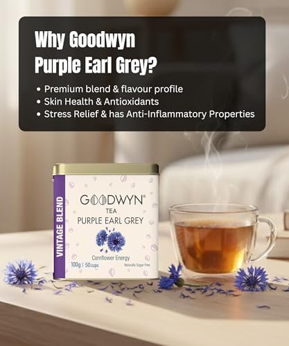 Image of Goodwyn Purple Earl Grey Tea (100g) | Handpicked Speciality Loose Leaf Black Tea with Natural Bergamot Flavour in Reusable Tin Can | Premium Hamper Gift Souvenir