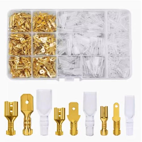 Image of Preptep 315pcs Male and Female Spade Connectors Kit With Insulating Sleeve - 2.8mm, 4.8mm, 6.3mm Crimp Terminals for Electrical Wiring