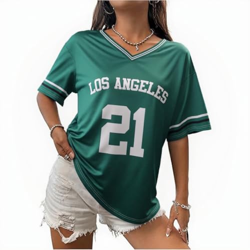 Image of Zidoley Jersey Tops for Women, y2k Fashion Ladies Oversized t Shirts, V Neck Sports American Football/Baseball Jersey, Summer Varsity Top (UK, Alpha, L, Regular, Regular, Green)
